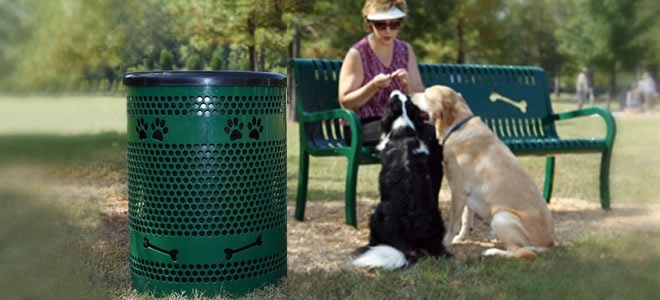 Dog Park Bench and Trash Can